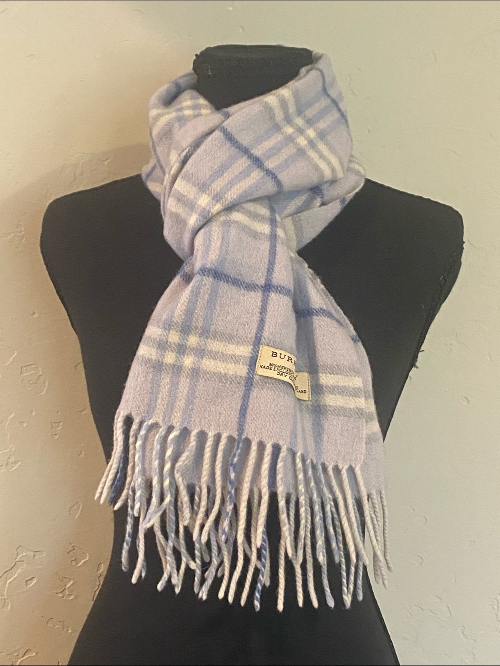 Burberry light blue plaid scarf. EUC, Merino Wool and Cashmere blend